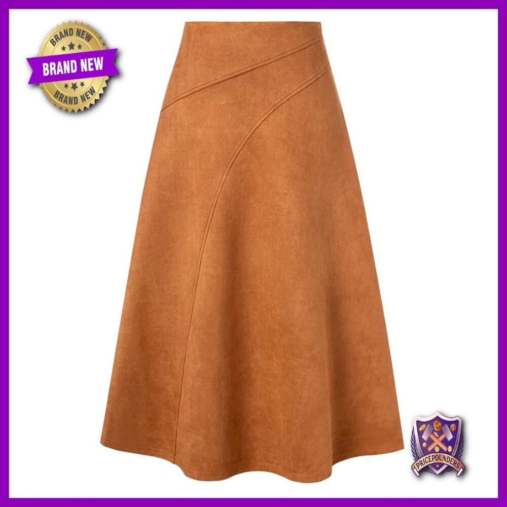 Faux Suede High Waist A-Line Midi Skirt for Fall Winter